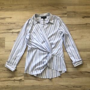 Laundry by Shelli Segal Blue Striped V-Neck Blouse